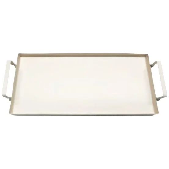 Металевий кремовий піднос із ручками SІLO, 34,5×15×6 см