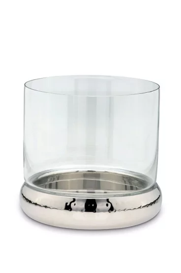 Скляний підсвічник на молотковій сталевій основі, 24 см