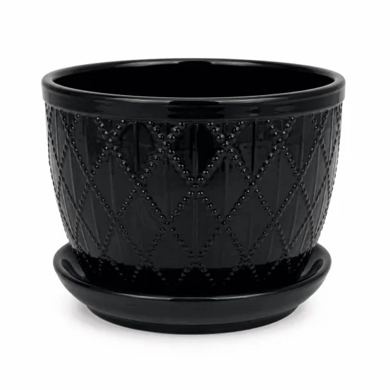 Керамічний горщик з блюдцем Black Geo, 20*15 см
