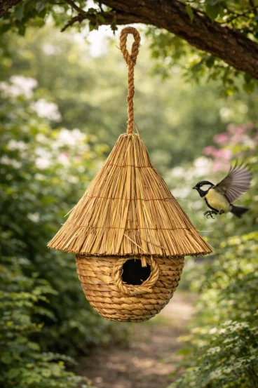 Підвісний будиночок для птахів із сизалю