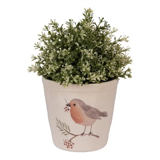 Керамічне кашпо з пташкою, Ø15×14 см