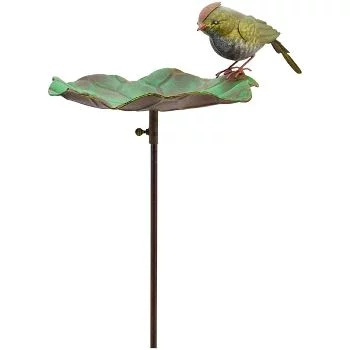 Металева годівничка з зеленою пташкою, 42×30×123 см