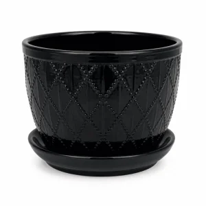 Керамічний горщик з блюдцем Black Geo, 20*15 см
