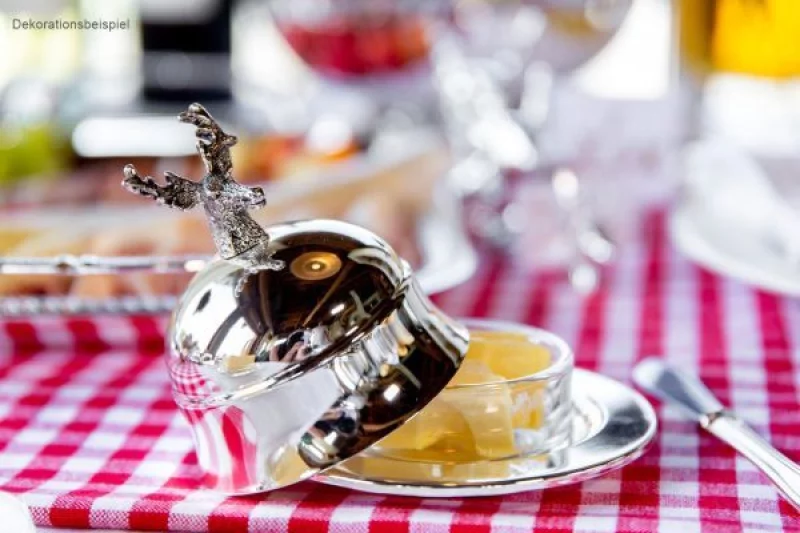 Маслянка зі срібним покриттям з фігуркою оленя та ножем