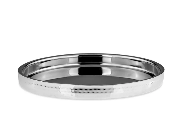 Круглий піднос із нержавіючої сталі з молотковим ефектом, 32 см