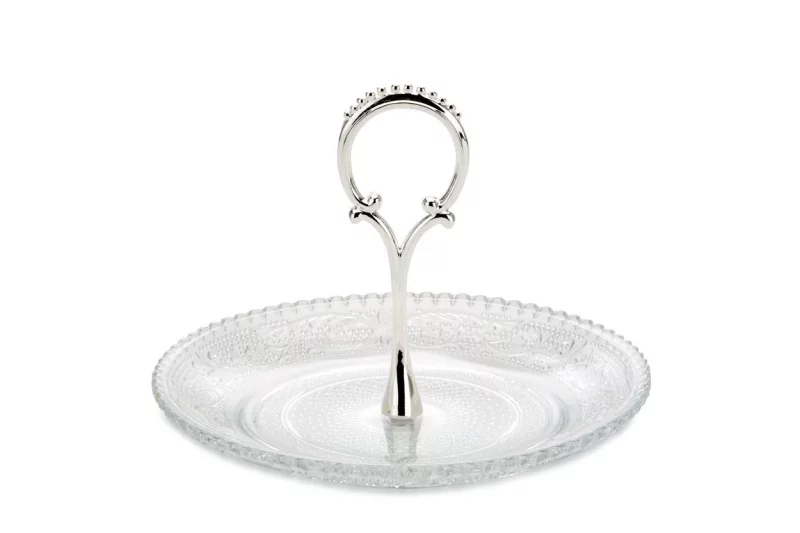 Скляне блюдо для цукерок зі посрібненою ручкою