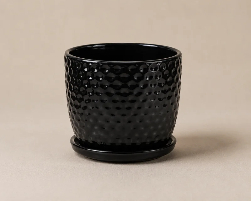 Керамічний горщик з блюдцем Black Dots, 20*18 см